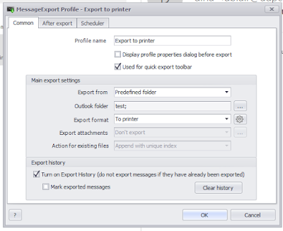Setting Outlook email printing options in MessageExport.