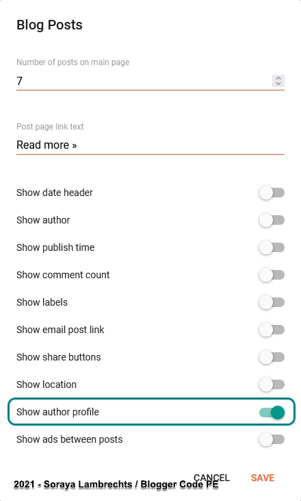 Enable the Author Profile via the Blog Posts gadget settings.