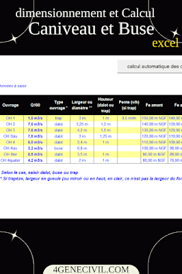 note de calcul caniveau xls