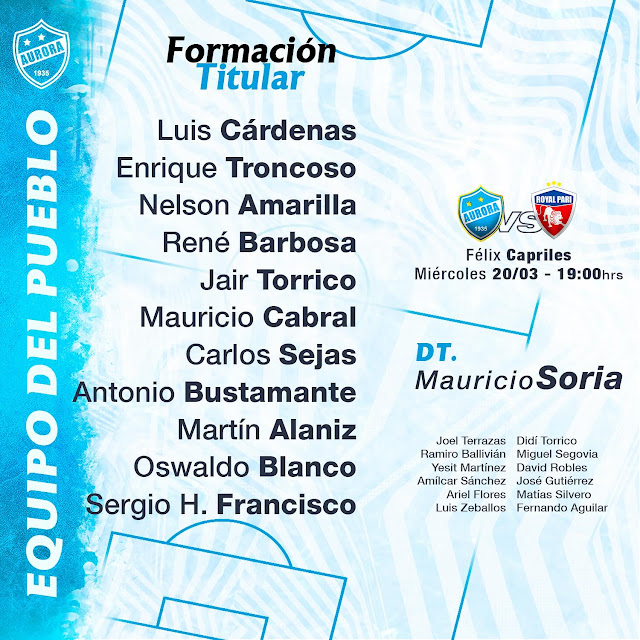 Alineaciones Aurora vs Royal Pari