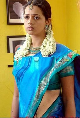 Cute Tamil Actress Bhavana in Blue Silk Saree