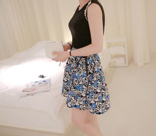 Floral Print Pleated Skater Skirt