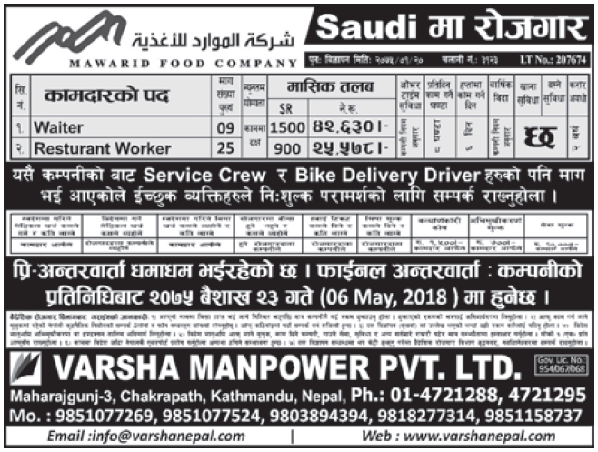 Jobs in Saudi Arabia for Nepali, Salary Rs 42,630