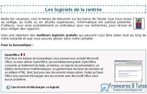 Le site du jour : Les logiciels de la rentrée