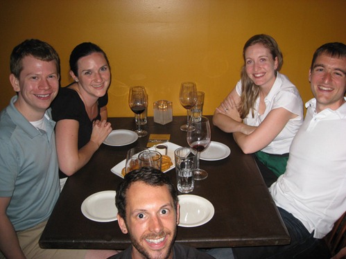 Aimee and I with Jordan/Skyler, and our amazing waiter at Iberian Pig