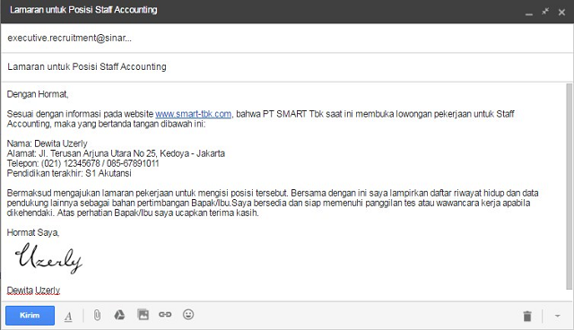 Membuat Surat Lamaran Kerja Via Email 2018