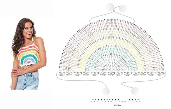 top cropped croche arco iris grafico receita