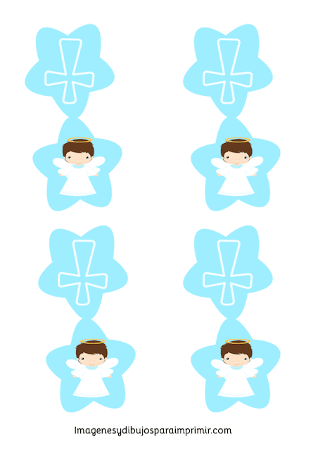Boy First Communion: Angel Free Printable Labels, Toppers or Table Decorations.