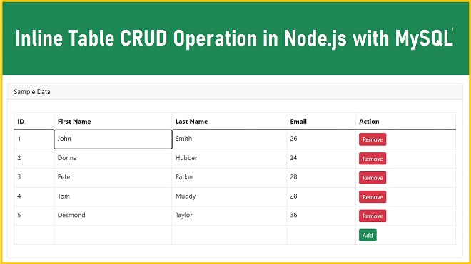 Live Table Insert Update Delete in Node.js with MySQL