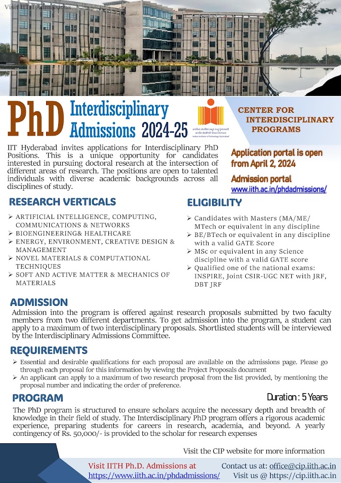 IITH Interdisciplinary PhD Openings 2024