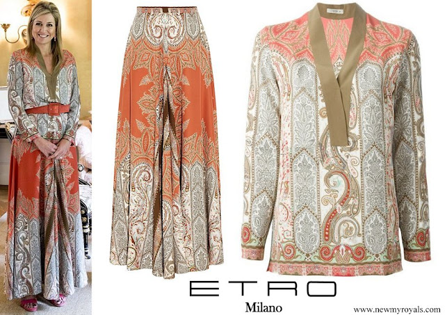 Queen Maxima wore an Etro Multicolor Paisley Print Skirt