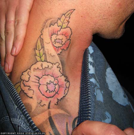 Pink Peony And Tribal Neck Tattoo peony tattoo yep its a flower tattoo