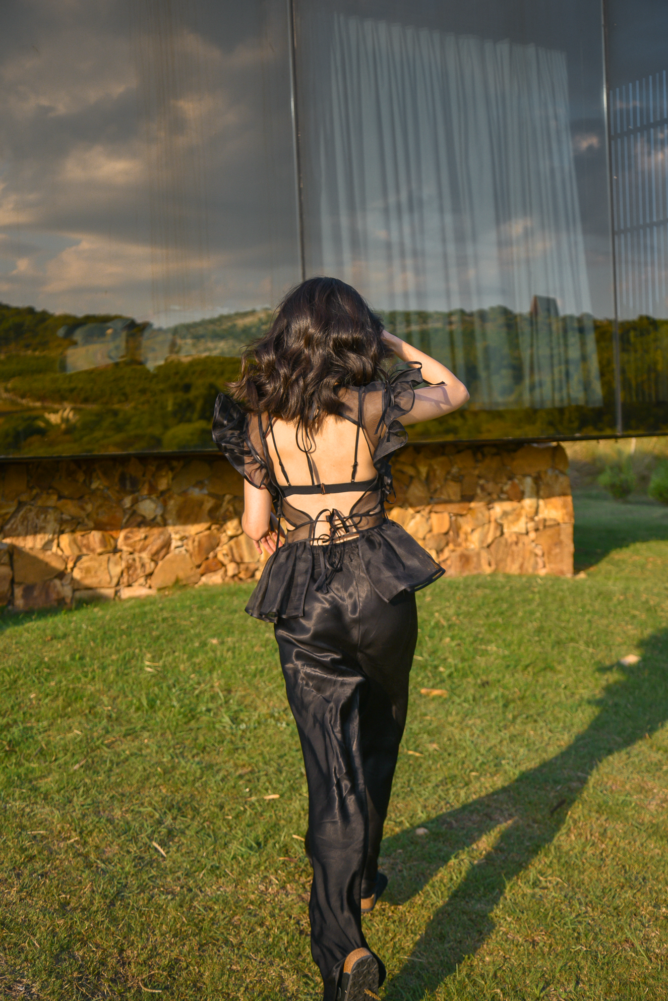 Black outfit at Sacromonte Landscape Hotel, unique hotels around the world, Uruguay destinations, architecture and wine lovers - FOREVERVANNY