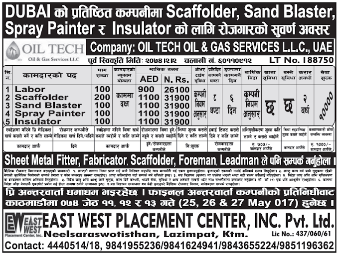 Jobs in Dubai for Nepali, Salary Rs 31,900