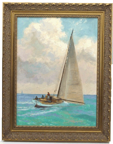  Backus Oil Painting Of A Sailboat Sets Sail In July 30th Auction