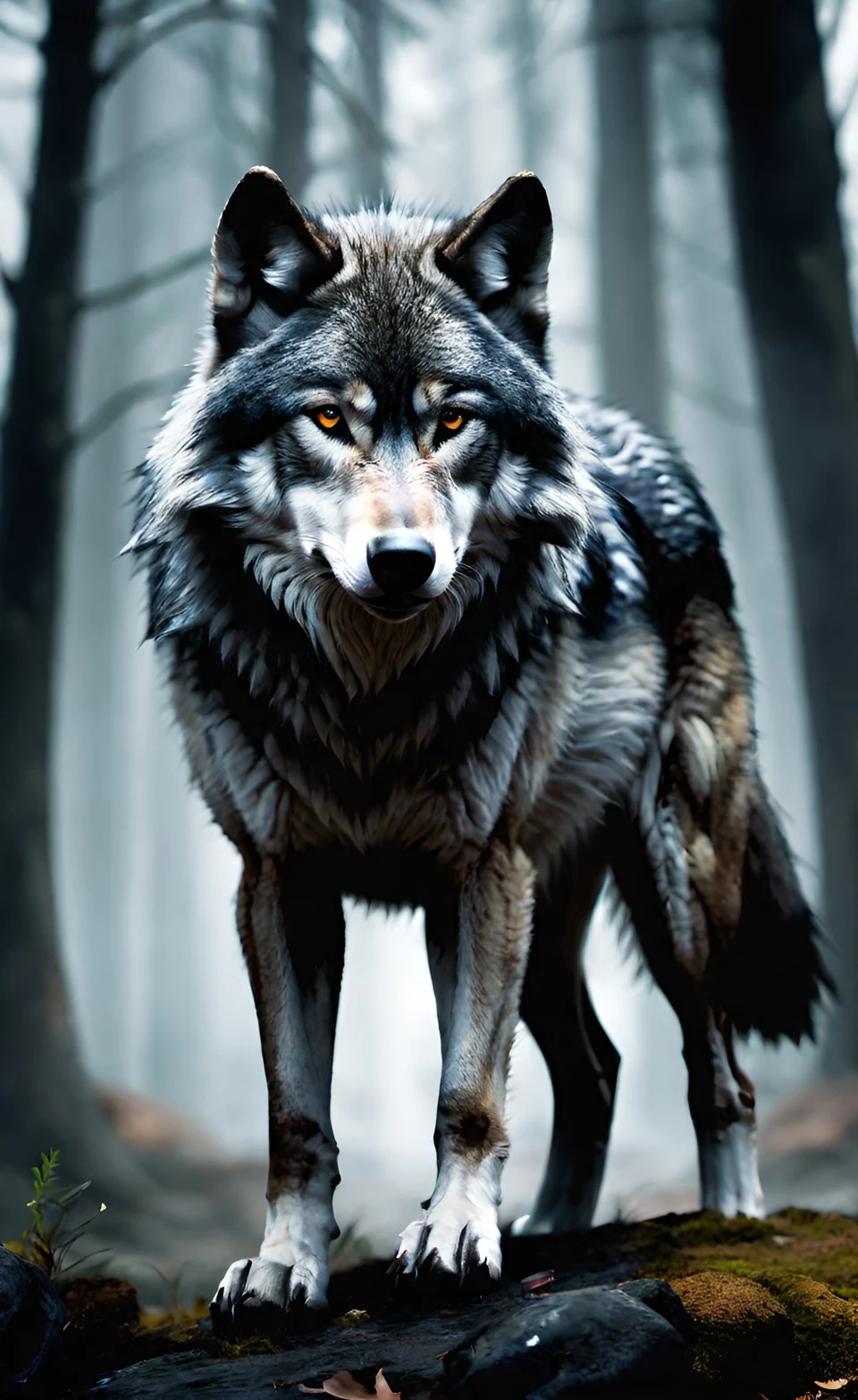 صورة ذئب خلفه اشجار عالية الجودة للموبايل