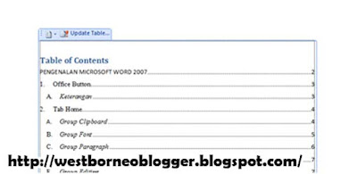 Cara  dan Langkah-langkah mudah Membuat Daftar Isi Secara Otomatis di Microsoft Office Word 2007