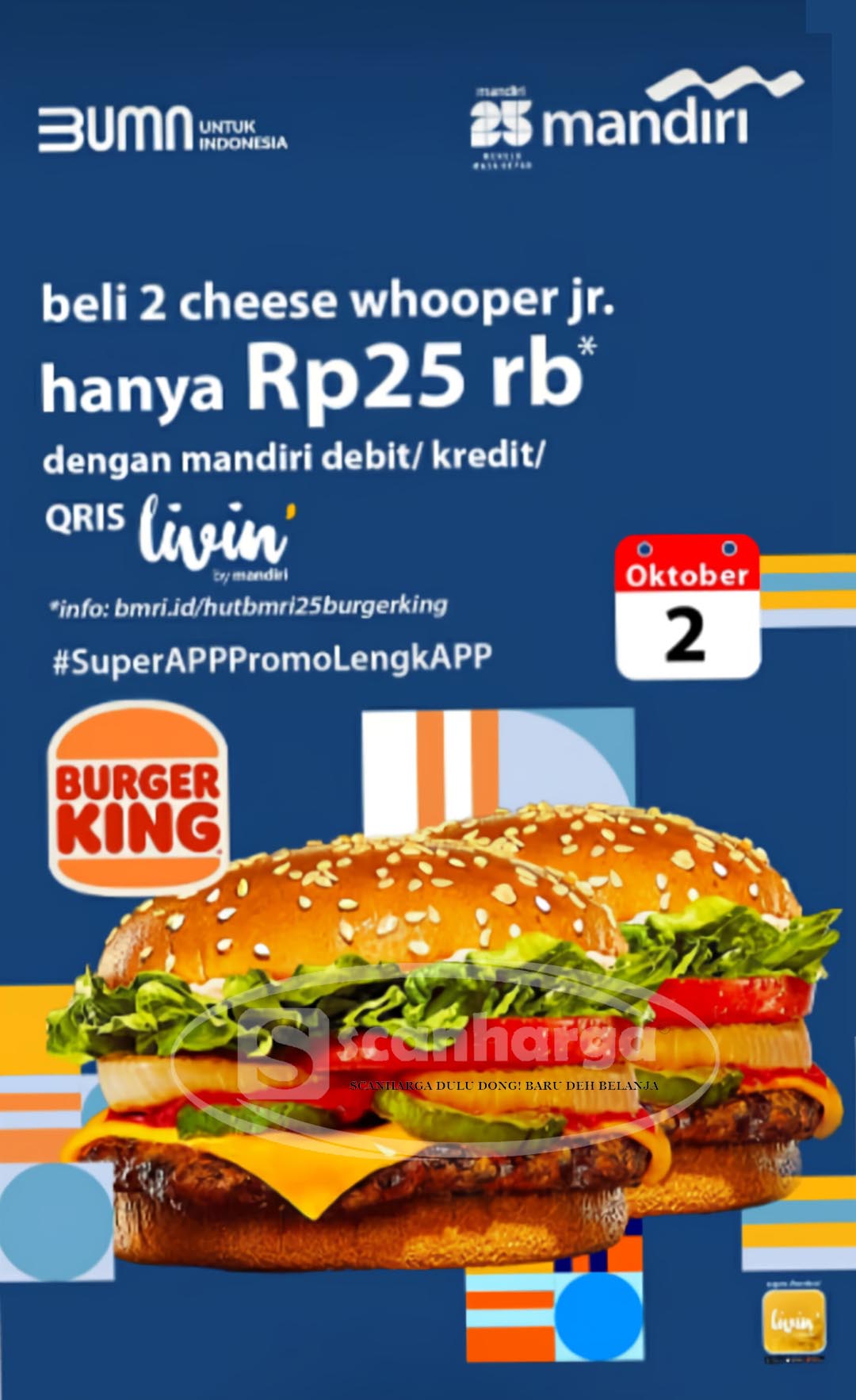 Promo Burger King HUT Mandiri Beli 2 Burger Hanya Rp 25.000