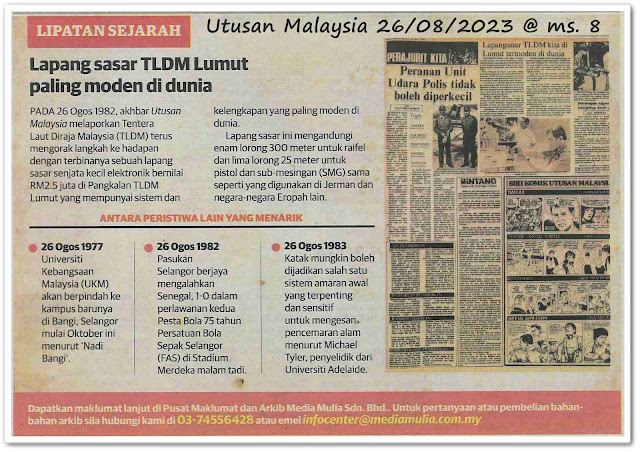 Lipatan sejarah 26 Ogos - Keratan akhbar Utusan Malaysia 26 Ogos 2023