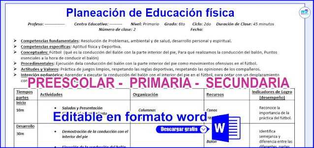 Planeación de Educación Física Preescolar, Primaria y Secundaria