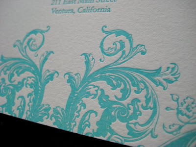 Micaela Stephen 39s aqua letterpress wedding invitations