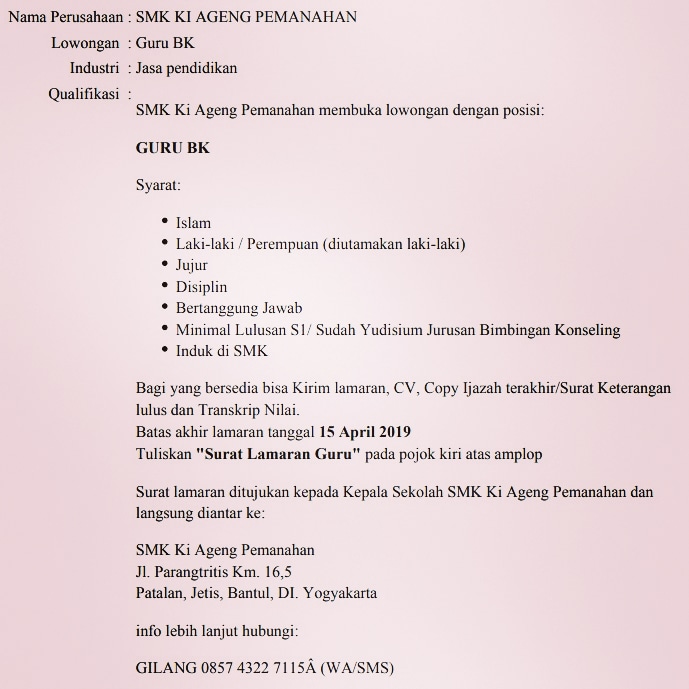 Lowongan Kerja Guru Bk Di Yogyakarta Bursa Lowongan Kerja