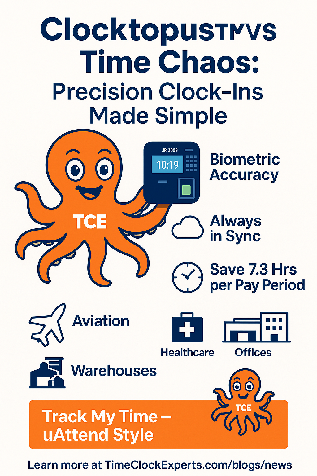 Clocktopus™ vs. Time Chaos: Precision Clock-Ins Made Simple infographic Clocktopus™ vs. Time Chaos: Precision Clock-Ins Made Simple infographic