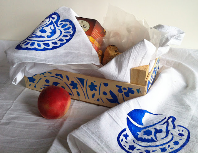 Stencil Printed Tea Towels - a how-to by Margaret Peot