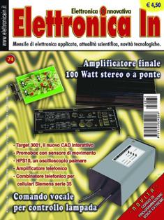 Elettronica In 74 - Novembre 2002 | ISSN 1124-8548 | TRUE PDF | Mensile | Elettronica
Elettronica In è una rivista mensile (10 numeri all'anno) di elettronica applicata con intenti didattici e divulgativi, rivolta a quanti operano nel campo della progettazione elettronica. 
In particolare ci rivolgiamo a quanti lavorano nei laboratori di Ricerca e Sviluppo e negli Uffici Tecnici di piccole e medie aziende nonché a quanti frequentano Corsi di Studio nel settore elettronico e informatico (studenti universitari e di scuola media superiore) ed ai loro insegnanti.
Prestiamo particolare attenzione anche a coloro che, pur non operando professionalmente in questi campi, sono affascinati dalla possibilità di realizzare in proprio dispositivi elettronici per gli impieghi più vari. 
I contenuti della rivista possono essere suddivisi in due differenti tipologie:
- Progetti pratici;
- Corsi teorici
In ciascun numero della rivista proponiamo progetti tecnologicamente molto avanzati, sia dal punto di vista hardware che software, che cerchiamo di illustrare nella forma più chiara e comprensibile occupandoci delle modalità di funzionamento, dei particolari costruttivi e delle problematiche software. In questo modo il lettore può acquisire e sperimentare in pratica una serie di conoscenze utili per cimentarsi in seguito con progetti simili o ancora più complessi. In ogni caso tutti i circuiti proposti sono originali ed hanno un'utilità immediata.
Nel secondo caso (Corsi teorici) vengono trattati argomenti di grande attualità per i quali non esistono ancora (o esistono in maniera frammentaria) informazioni approfondite. Agli aspetti teorici fanno sempre seguito applicazioni pratiche con le quali verificare sul campo le nozioni teoriche apprese.