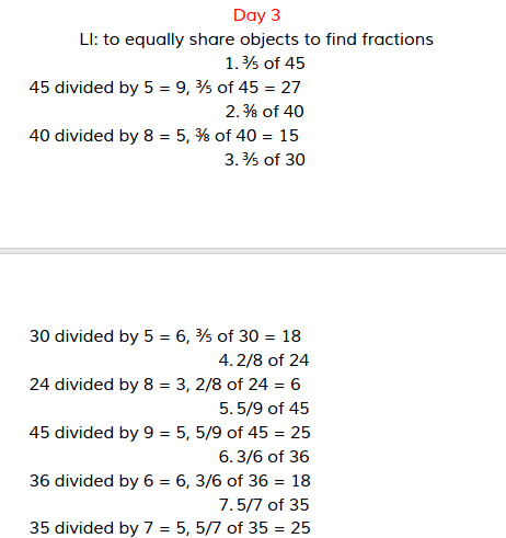 Angari Maths Fractions Day 1 2 3