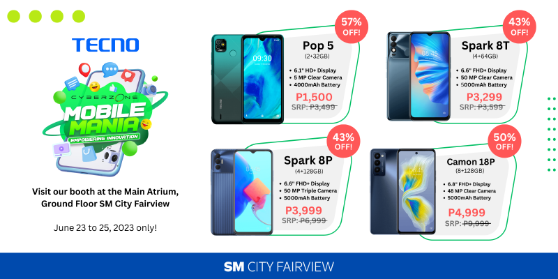 TECNO announces up to 57 percent discount on Cyberzone Mobile Mania event at SM City Fairview!