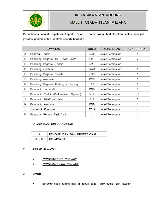 Jawatan Kosong Majlis Agama Islam Melaka 2020