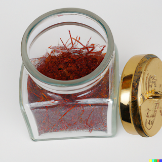 saffron threads in glass jar