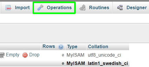 modifying database table collation via operation