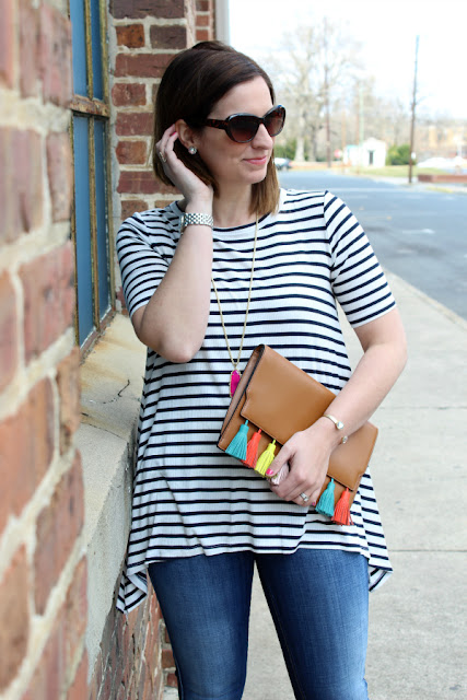 pattern mixing, tassel clutch, leopard heels, spring style