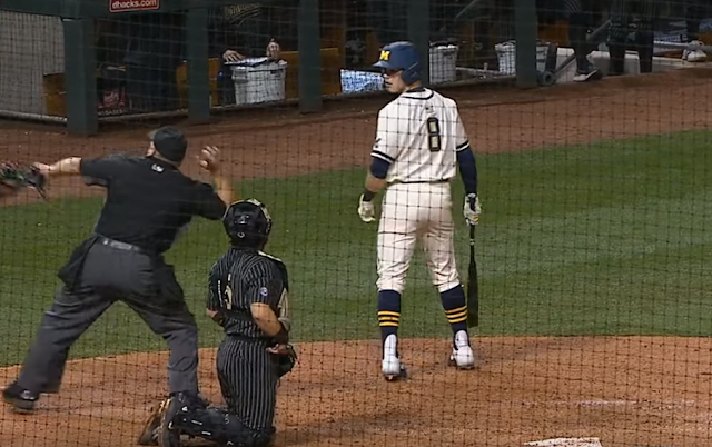 Michigan DH Jimmy Obertop ejected for swiping dirt with bat 2/14/2020