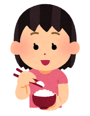 箸でご飯を食べる人のイラスト（女の子）