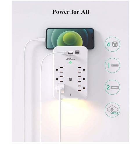 Mifaso 6 Outlet Extender with 3 USB Surge Protector