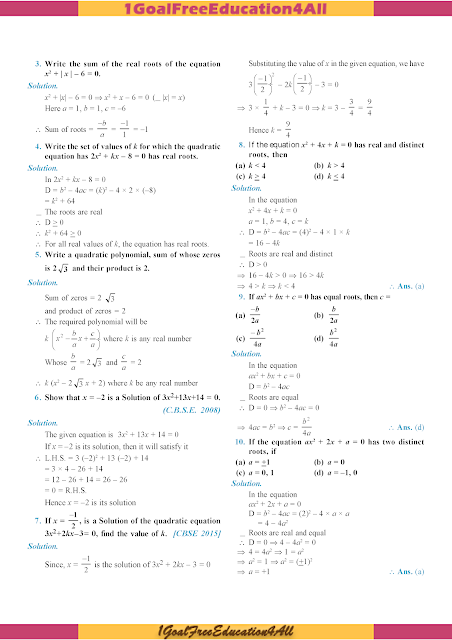 Class 10 Maths Chapter 4 Quadratic Equations
