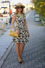 palm print dress, caleidos clutch, Sergio Levantesi shoes, ecua-andino classic panama hat, Fashion and Cookies, fashion blogger