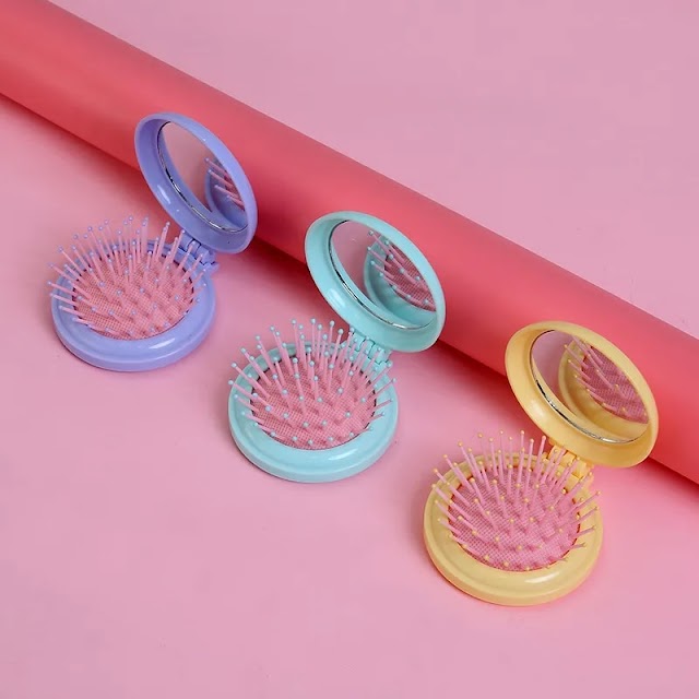 Folding Comb Girl Hair Brush With Mirror