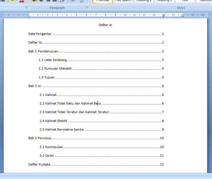Cara Membuat Daftar Isi di Microsoft Word 2007 - Panduan 