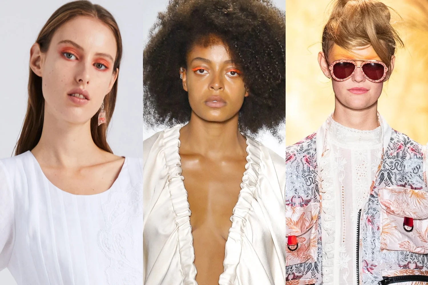 collage with three beautiful makeup looks from the Novis, Zero + Maria Cornejo, Anna Sui fashion shows.