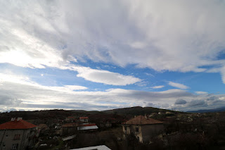 Looking over the village, with interesting clouds above