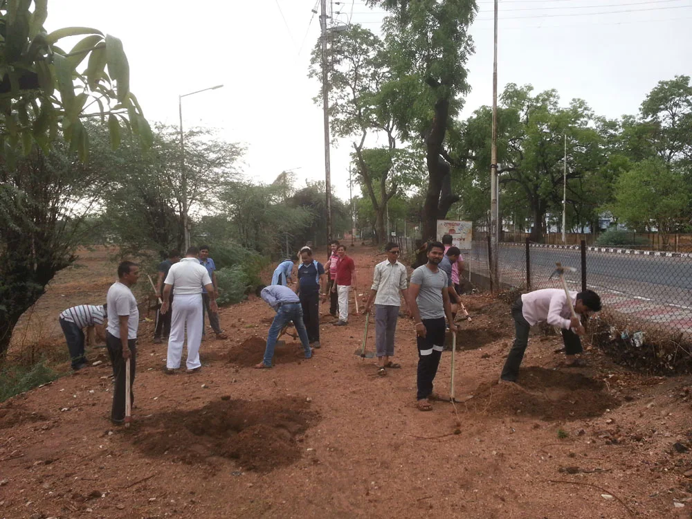 अलीराजपुर। नव निर्मित कलेक्टोरेट भवन के सामने वीआईपी रोड पर पौधारोपण हेतु बडी संख्या में गढ्ढे खोदे