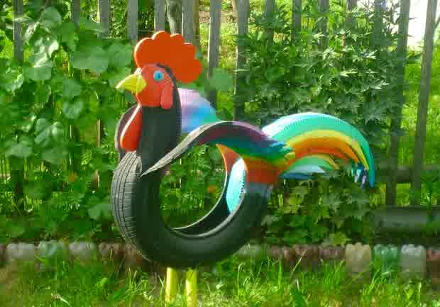 animal shaped garden decor using old tires