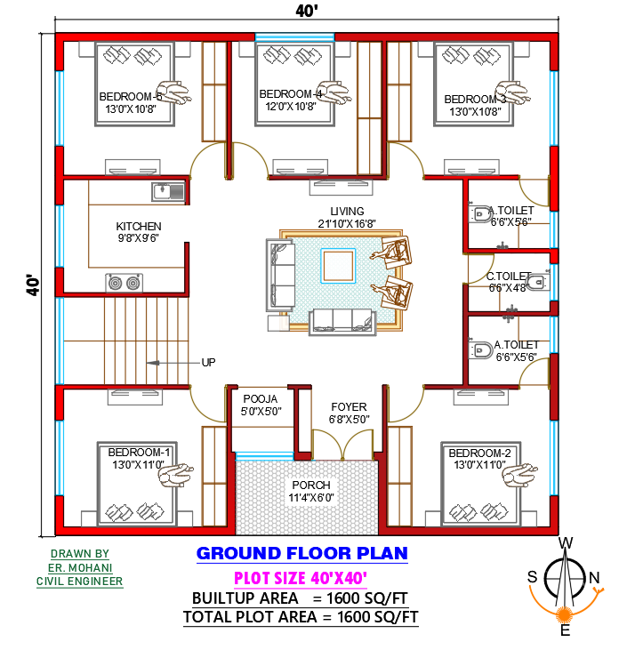 40x40 house plan