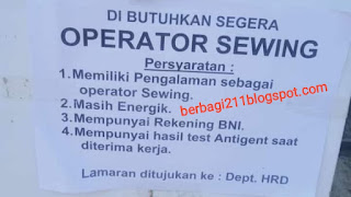 Lowongan kerja perusahaan Garmen