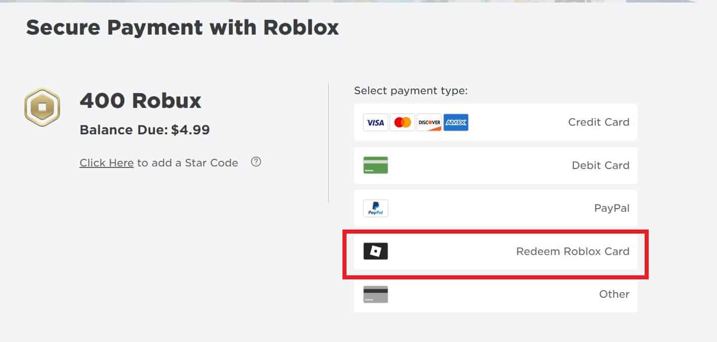 payment with roblox gift card on Roblox