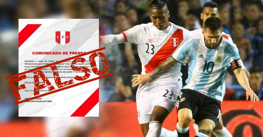 FPF: Noticia sobre «Suspensión del Partido Perú Vs. Argentina» es FALSO